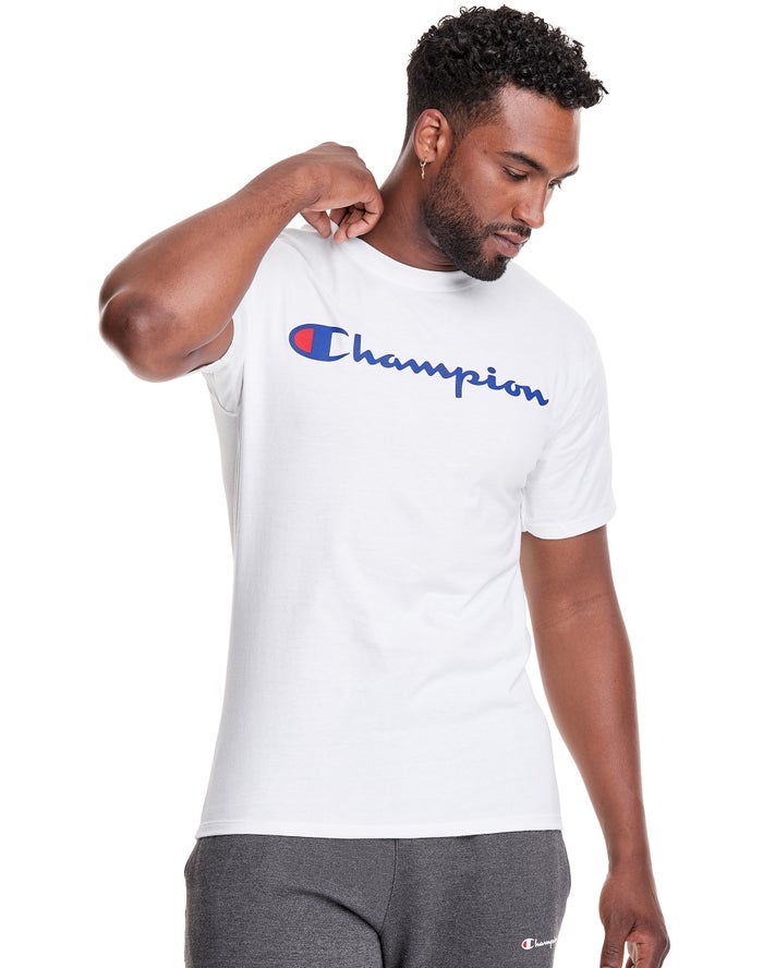 Champion T-Shirt Heren - Wit - Graphic Jersey Script Logo ( 690547-AEJ )